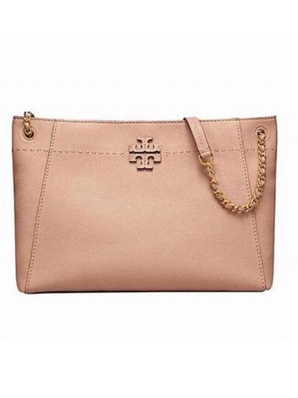 Tory Burch McGraw Chain Shoulder Slouchy Tote Bag Blush Pink Leather Tassel